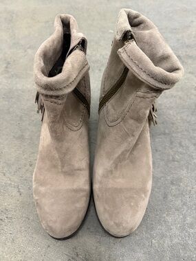 Women's Suede Fringe Ankle Boots - Taupe